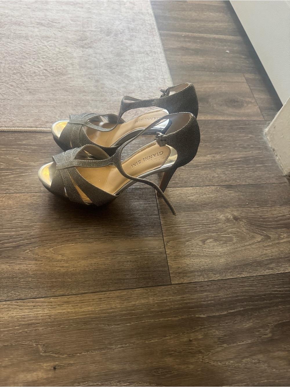 Gianni Bini Gunmetal Glitter Open-Toe Ankle Strap Heels - Barely worn